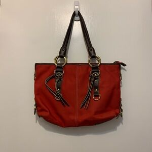 Franco Sarto Red Nylon & Leather Trim Tote Bag